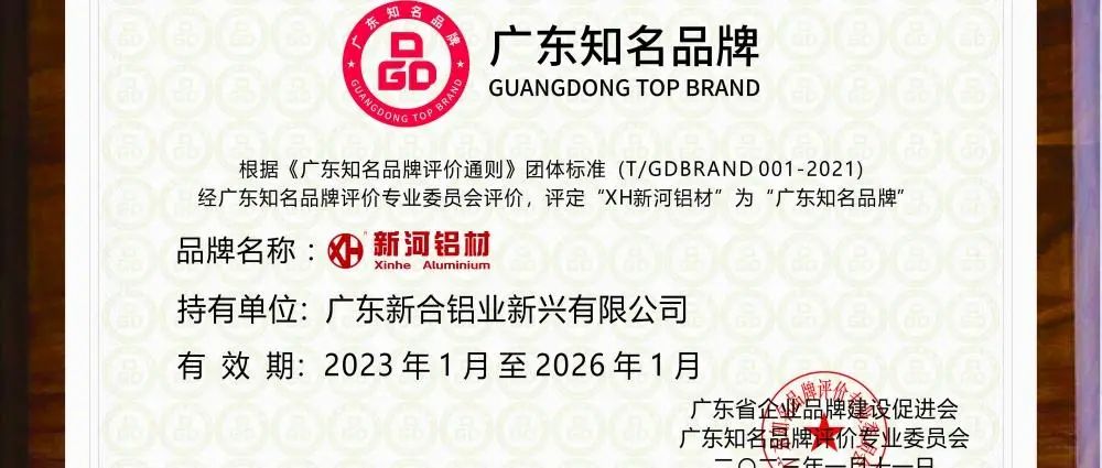 新年新喜報(bào)：新河鋁材榮獲“廣東知名品牌”